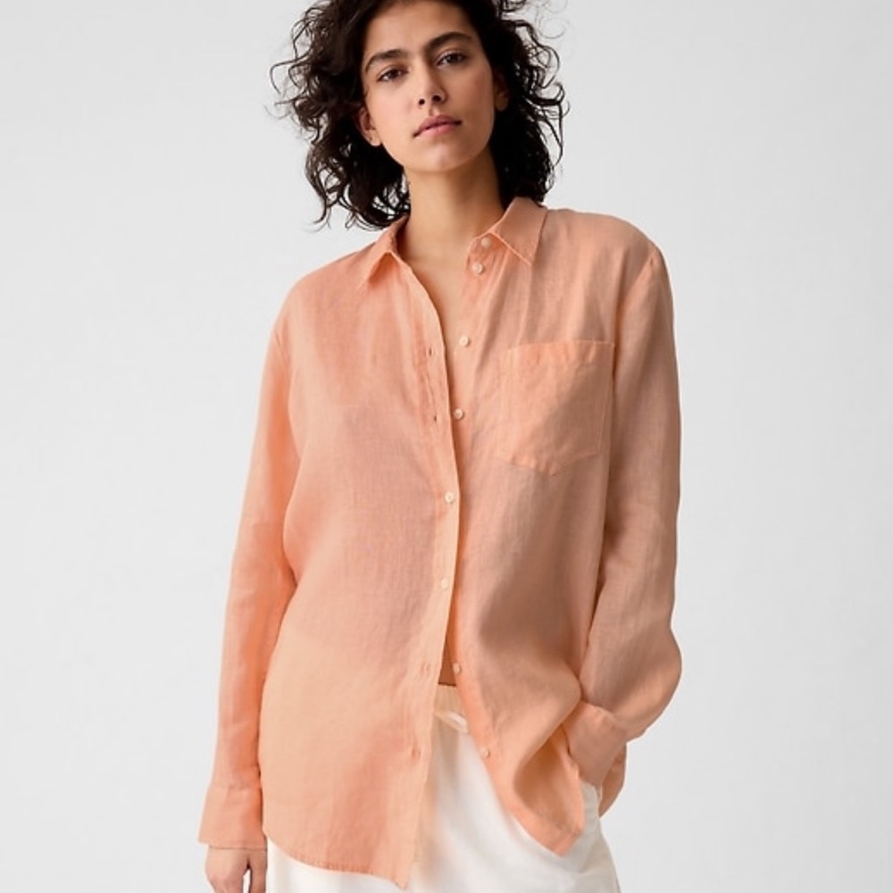 NWT GAP Peach 100% Linen Relaxed Boyfriend Button Down Shirt